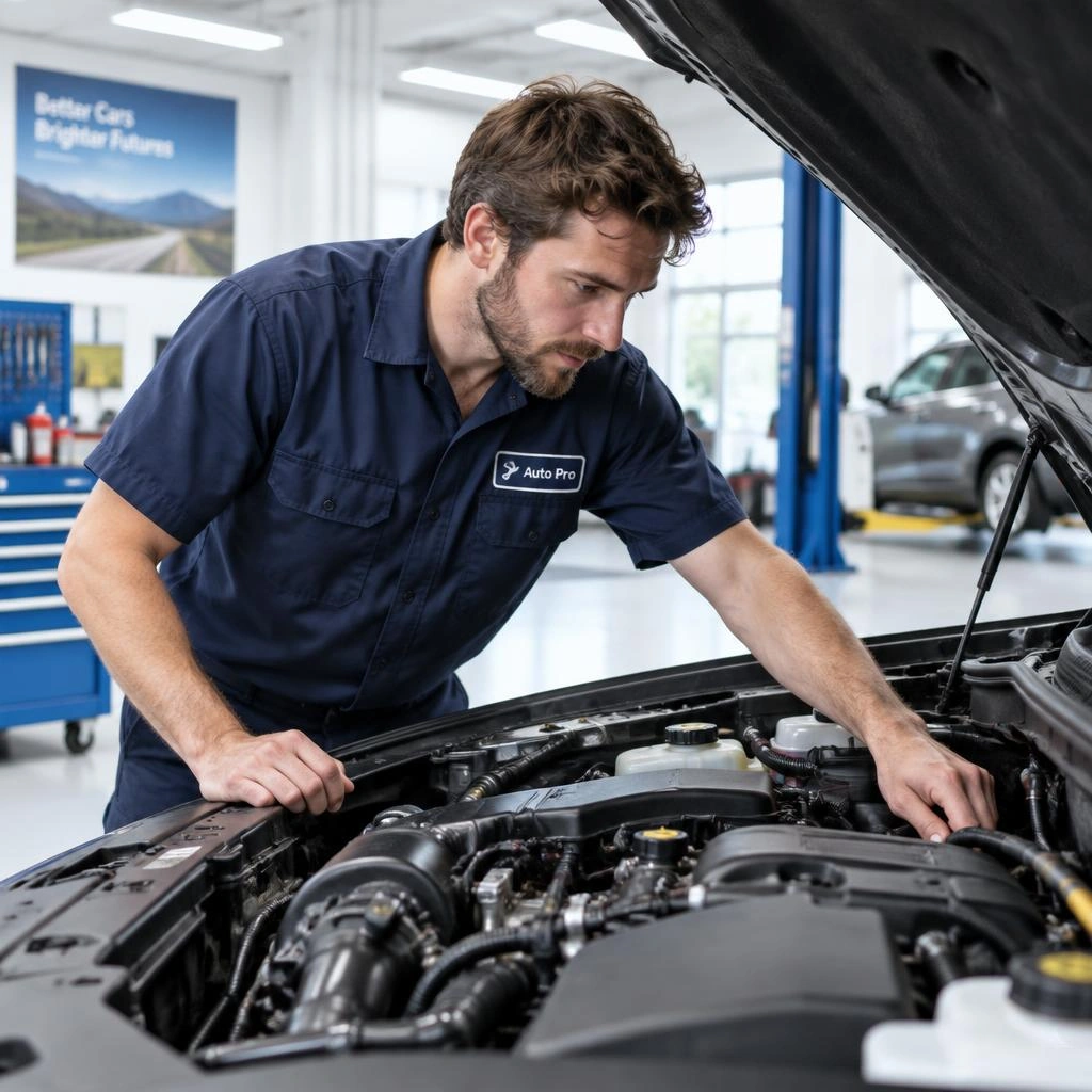Mechaniker prüft den Motorraum